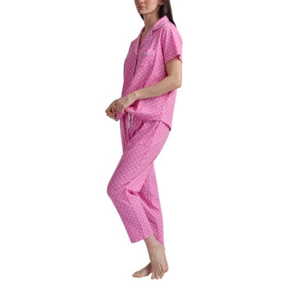 KAREN NEUBURGER Notch Collar 2-piece Pajama Set M Pink White PJs Loungewear NWT - Picture 3 of 10